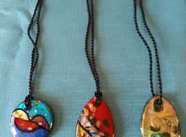 Three beautiful murano pendants with cord necklace