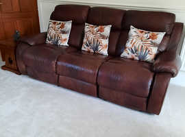 Brown Leather reclining three piece suit with storage pouffe