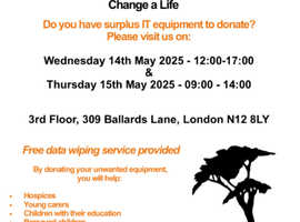 North Finchley, London IT Appeal! Do you have unwanted IT equipment to donate? Visit us on 14 & 15 May 2025!
