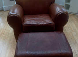 Leather art Deco club chair & ottoman