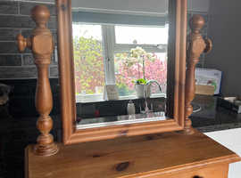 Pine vanity mirror with drawer