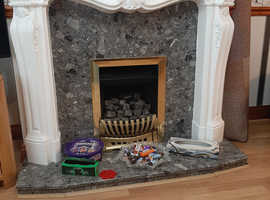 Gas fire marble back panel and hearth