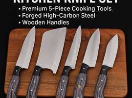 Handmade Chef's Kitchen Knife Set - Premium 5-Piece Forged Cooking Tools - UK Seller