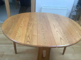 ERCOL GATE LEG DINING TABLE.SOLID ASH IN THE LIGHT FINISH.