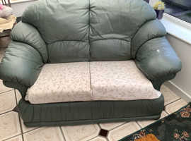 2 seater green leather sofa