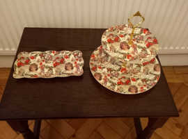 Christmas Fayre fine bone china cake stand and serving dish for sale