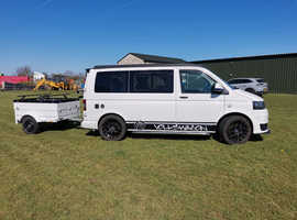 Volkswagen T5 Campervan with trailer, blow-up awning and all accessories.