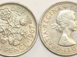 SIX PENCE PIECES - 107 in total. (Offers Considered)