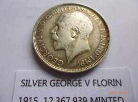 GEORGE V 1915 SOLID SILVER FLORIN COIN