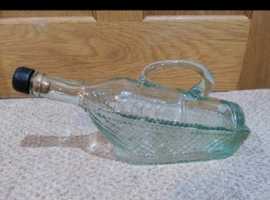 Vintage Glass Bottle On Stand With Cork  Unique Decoration Collectable