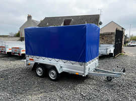BRAND NEW 10ft X 5ft TWIN AXLE NIEWIADOW TRAILER WITH FRAME AND COVER 155CM 750KG