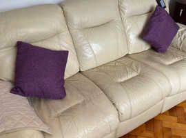 FREE electric recliner leather 3 seater sofa in cream