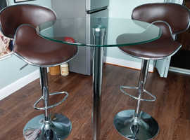 Lovely chrome bar table and 2 bar stools