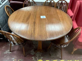Table - Vintage Ercol Drop leaf Table with Six Dinning Chairs