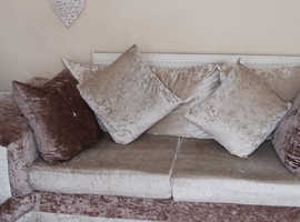 Crushed velvet sofa,large round chair and foot stool