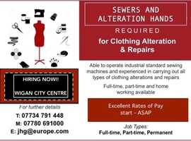 Hiring now WIGAN City Centre Excellent opportunity for Seamstress/Sewers/Alteration Hands to work for an independant Company, excellent rates of i