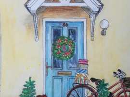 Framed Watercolour painting of Front Door