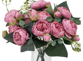 Artificial Silk Peonies Pink x 3 Bunches - New