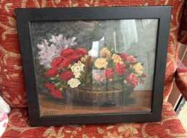 Basket of flowers oil painting on canvas 12in 8in