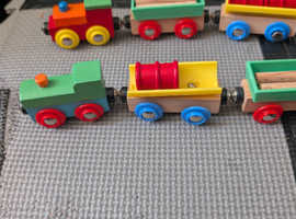 Wooden train set lots of track, bridges and building