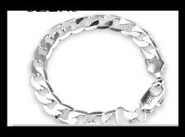 Unisex Curb 925 Sterling Silver Nice Chain Solid Bracelet 18 grams