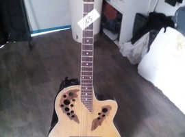 Stagg round back  electro-acoustic guitar  autumn leaf inset  Late 90s  £90