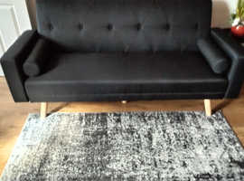 Yaheetech Black Button Tufted fabric 3 Seater Sofa Beds