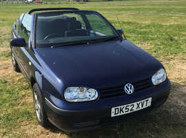 Volkswagen Golf, 2002 (52) Blue Convertible, Manual Petrol, 105,000 miles