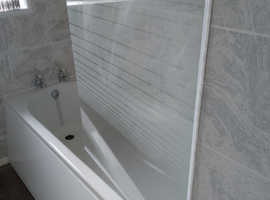 Bath, taps, shower screen and bath panel.