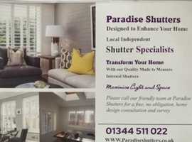 Plantation shutters and  Blinds made to measure local family run business competitively priced delivery 3-4 weeks