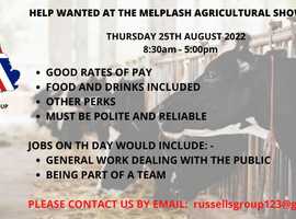 HELP WANTED AT THIS YEARS MELPLASH AGRICULTURAL SHOW 2022