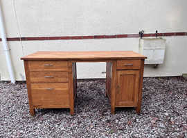 Solid oak desk, bookshelf, display cupboard and side unit