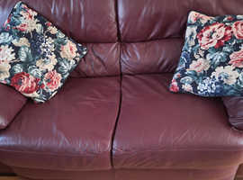 Free 2 seater leather sofas 2 armchairs 2 footrests. Colour burgundy excellent condition.  Collection from Binfield Bracknell.