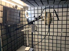 Rent: pro sound proof booth with top-mic, per-hour slots. SourceConnect and hi-speed business Internet.