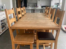 Oak 8 seater dining table and chair set