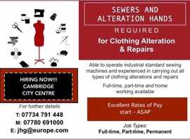 Excellent opportunity for Seamstress/Sewers/Alteration Hands to work for an independant Company, excellent rates of pay and bonus for the right person