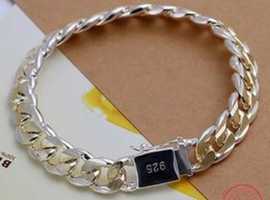 Unisex Curb 925 Sterling Silver Nice Chain Solid Bracelet