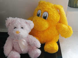 2 Soft Toys. A 9" Yellow Cute and Cuddly and s Pink Birthdays Bear. a