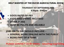 HELP WANTED AT THIS YEARS BUCKS AGRICULTURAL SHOW 2022