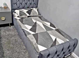 Single Size Bed with Mattress in Grey Color ~