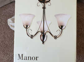 Manor 3 light semi flush antique brass plated fitting