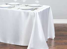 White 180cmx145cmx 70x57 inches Satin Tablecloths for Wedding Reception Party Hotels  and  Restaurant