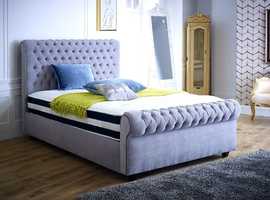 BED SALE. NEW STUNNING CHESTERFIELD SLEIGH BEDS DOUBLE BEDS, KING SIZE SUPERKING ANY COLOUR
