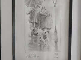Broady Northern Illustrative black and white Art Signed Print Dog