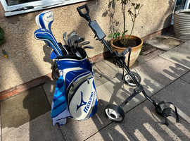 OPEN TO OFFERS. Full set of Mizuno golf clubs, bag, trolley plus extras