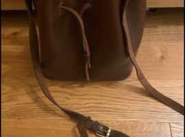 M&S Brown Leather Duffle bag, adjustable strap.