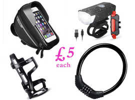 Bicycle Accessories - Smartphone Holder, LED Head and Rear Lights, Padlock, Bottle Holder - £5 each