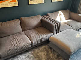 *FREE & READY FOR COLLECTION" 2 x Grey Sofas + 1 x Footstool w/storage