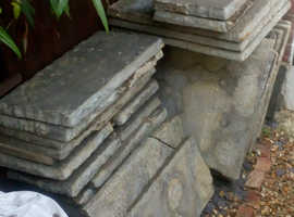 Reclaimed (40mm thick) grey sandstone style paving patio slabs (25-30 of), £75