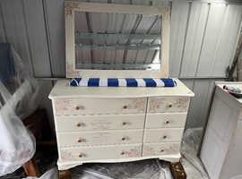 Chest of large solid pine double drawers & large mirror